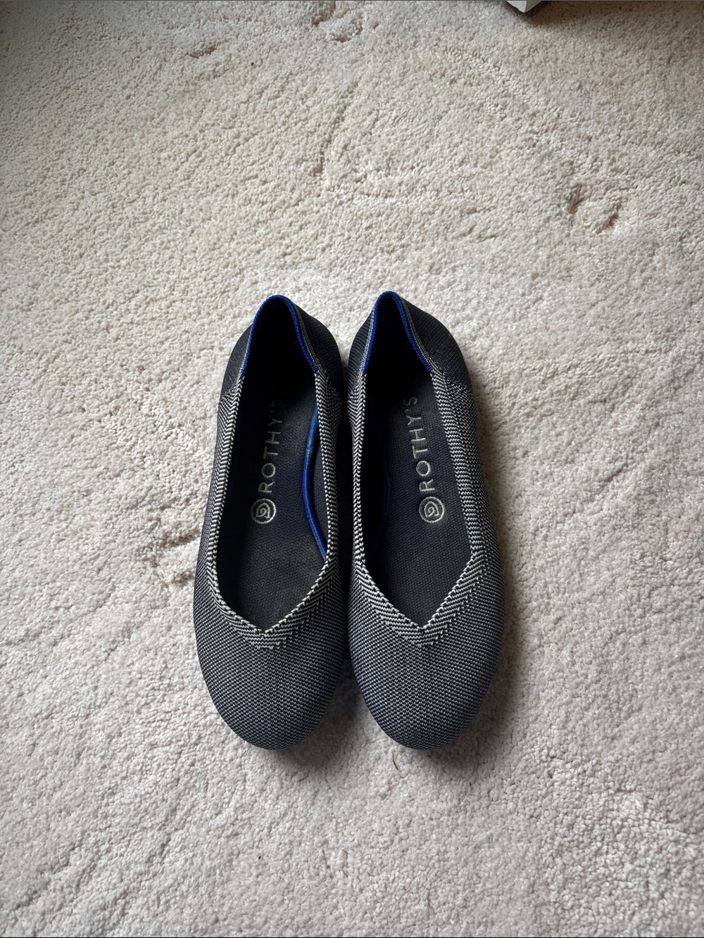 Rothy's Black and Gray Knit Slip-On Flats